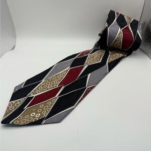 Vintage Viaggio Abstract Mens Neck
Tie 100% Silk Italy Burgundy, Black, Silver